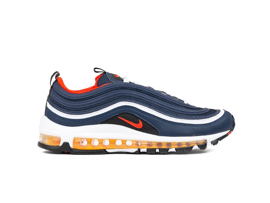 NIKE AIR MAX 97 SHOE MIDNIGHT NAVY-HABANERO RED-BL - - TheSneakerOne
