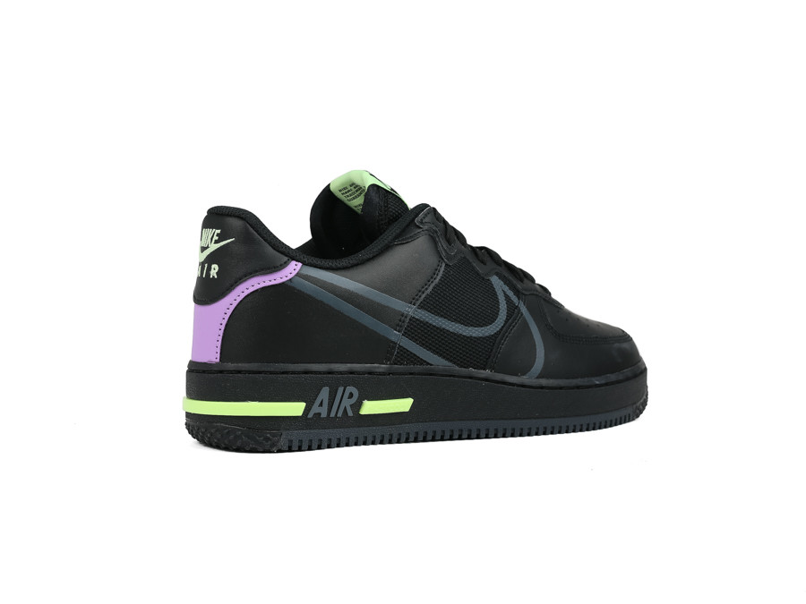 NIKE AIR FORCE 1 REACT BLACK ANTHRACITE-VIOLET VOLT CD4366-001 Zapatillas sneaker - TheSneakerOne