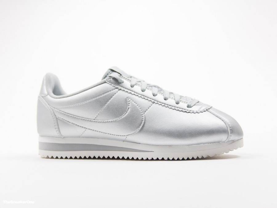 Nike Classic Cortez Leather Metal Silver Wmns - - TheSneakerOne